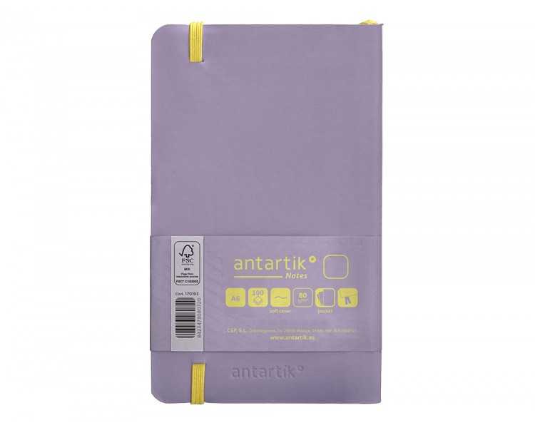 Cuaderno con gomilla antartik notes tapa blanda a6 hojas lisas morado y amarillo 100 hojas 80 gr fsc