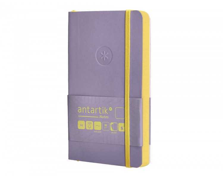 Cuaderno con gomilla antartik notes tapa blanda a6 hojas lisas morado y amarillo 100 hojas 80 gr fsc
