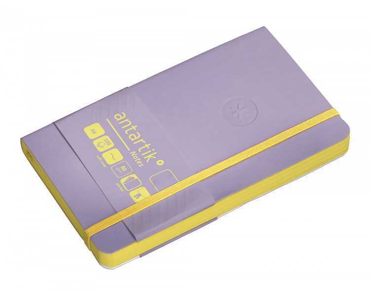 Cuaderno con gomilla antartik notes tapa blanda a6 hojas lisas morado y amarillo 100 hojas 80 gr fsc