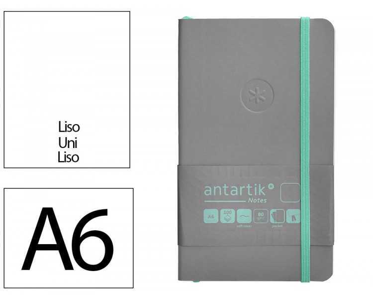 Cuaderno con gomilla antartik notes tapa blanda a6 hojas lisas gris y turquesa 100 hojas 80 gr fsc