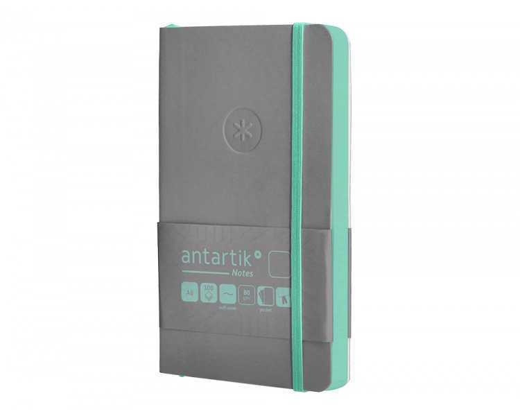 Cuaderno con gomilla antartik notes tapa blanda a6 hojas lisas gris y turquesa 100 hojas 80 gr fsc