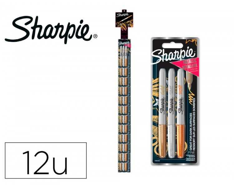Rotulador sharpie permanente fino metalico blister de 3 unidades oro/plata/bronce clipstrip de 12 blister
