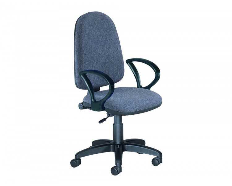 Silla rocada de oficina brazos fijos base nylon respaldo y asiento tela ignifuga gris