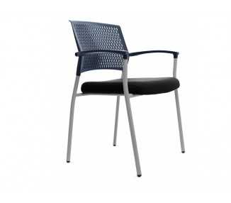 Silla rocada confidente brazos fijos estructura metalica asiento tela ignifuga negro respaldo malla