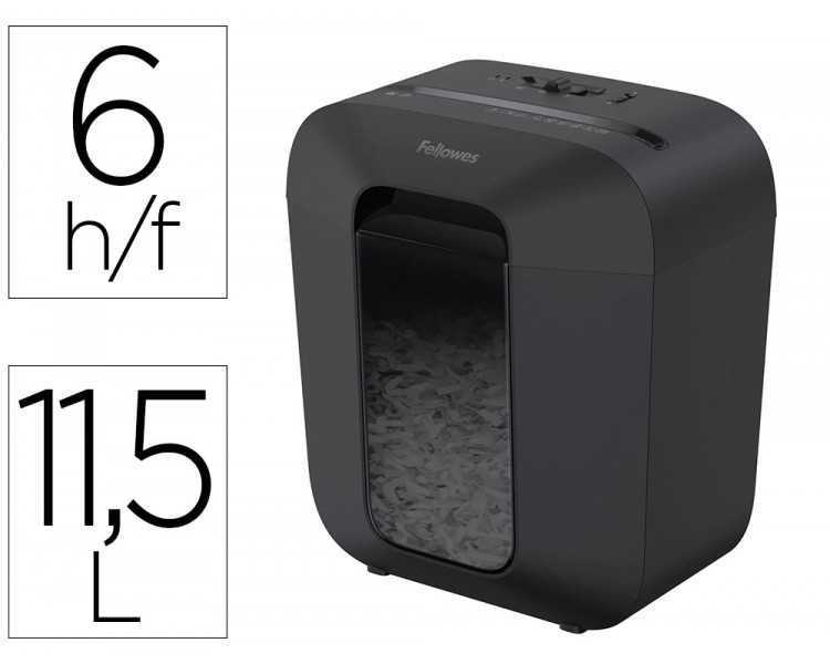 Destructora de documentos fellowes lx25 capacidad 6h seguridad p4 grapas clips y tarjetas papelera 11,5 l