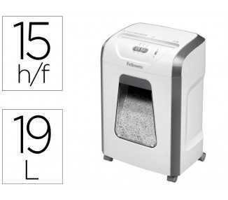 Destructora de documentos fellowes 15c capacidad 15h seguridad p4 grapas clips y tarjetas papelera 19 l