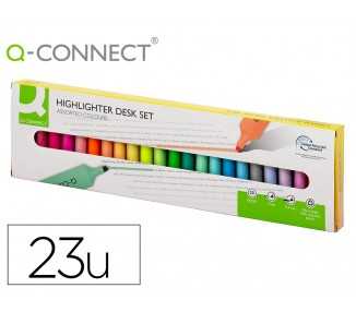 Rotulador q-connect fluorescente punta biselada estuche de sobremesa 23 unidades colores surtidos