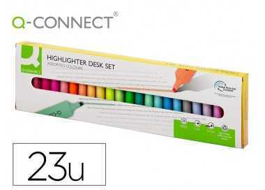 Rotulador q-connect fluorescente punta biselada estuche de sobremesa 23 unidades colores surtidos