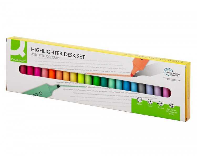 Rotulador q-connect fluorescente punta biselada estuche de sobremesa 23 unidades colores surtidos