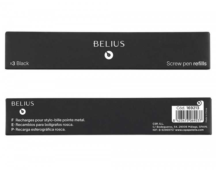 Recambio boligrafo belius con rosca negro caja 3 unidades