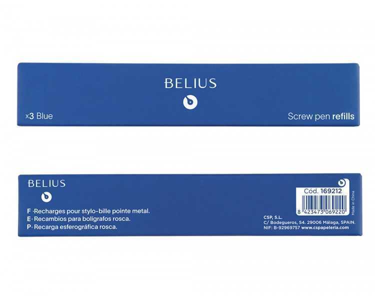Recambio boligrafo belius con rosca azul caja 3 unidades