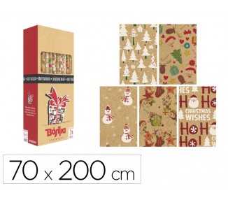 Papel de regalo basika kraft navidad rollo ancho 70 cm longitud 2 m diseños surtidos gramaje 50 gr