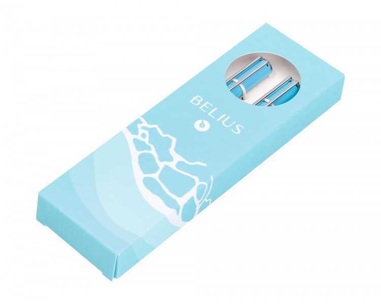 Juego boligrafo y roller belius endless summer aluminio color celeste y plateado tinta azul caja de diseño