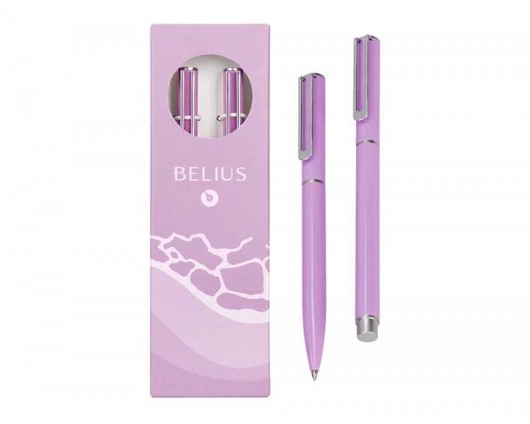 Juego boligrafo y roller belius endless summer aluminio color morado y plateado tinta azul caja de diseño