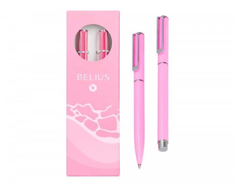 Juego boligrafo y roller belius endless summer aluminio color rosa y plateado tinta azul caja de diseño
