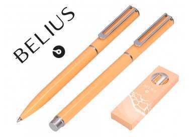 Juego boligrafo y roller belius endless summer aluminio color naranja y plateado tinta azul caja de diseño