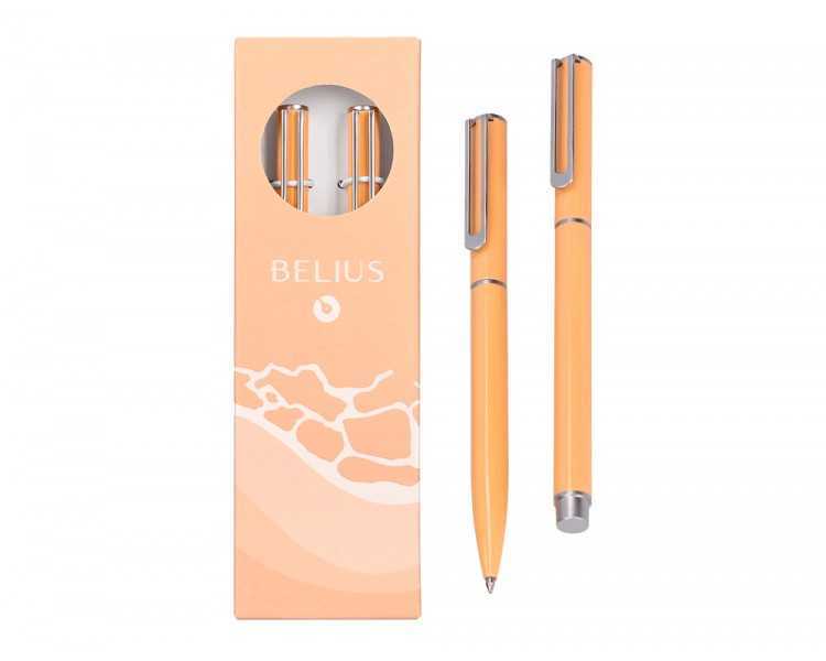 Juego boligrafo y roller belius endless summer aluminio color naranja y plateado tinta azul caja de diseño