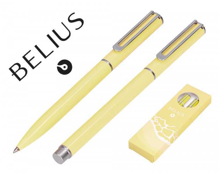 Juego boligrafo y roller belius endless summer aluminio color amarillo y plateado tinta azul caja de diseño