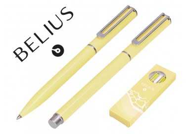 Juego boligrafo y roller belius endless summer aluminio color amarillo y plateado tinta azul caja de diseño