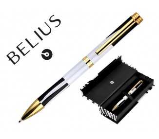 Boligrafo belius dualita cuerpo blanco color negro tinta azul caja de diseño