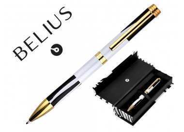 Boligrafo belius dualita cuerpo blanco color negro tinta azul caja de diseño