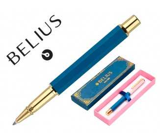 Boligrafo belius macaron bliss forma hexagonal color rosa/ azul y dorado tinta azul caja de diseño