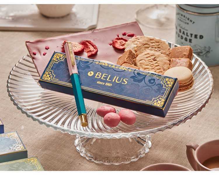 Boligrafo belius macaron bliss forma hexagonal color rosa/ azul y dorado tinta azul caja de diseño