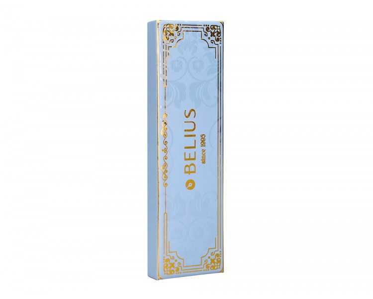 Boligrafo belius macaron bliss forma hexagonal color celeste y dorado tinta azul caja de diseño