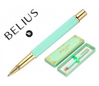 Boligrafo belius macaron bliss forma hexagonal color verde dorado tinta azul caja de diseño