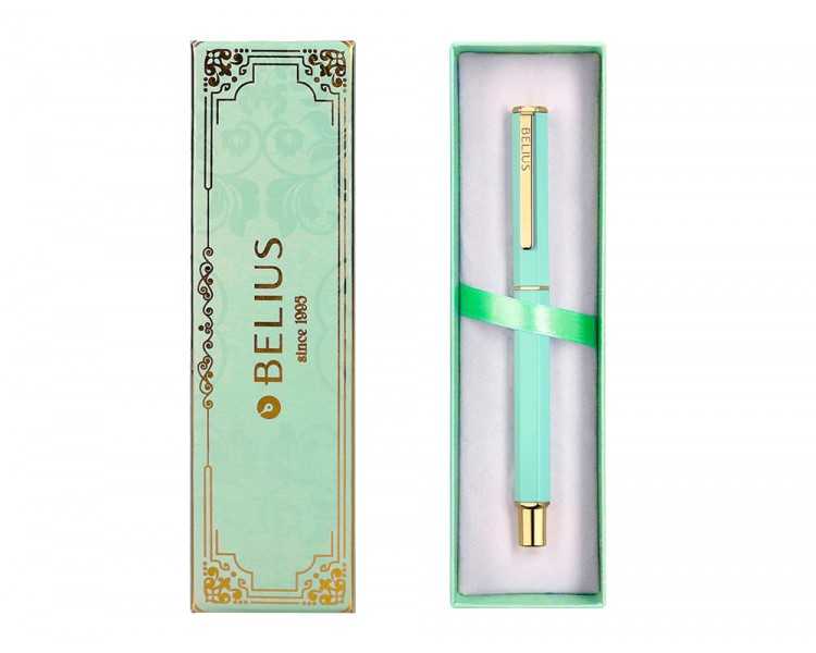 Boligrafo belius macaron bliss forma hexagonal color verde dorado tinta azul caja de diseño