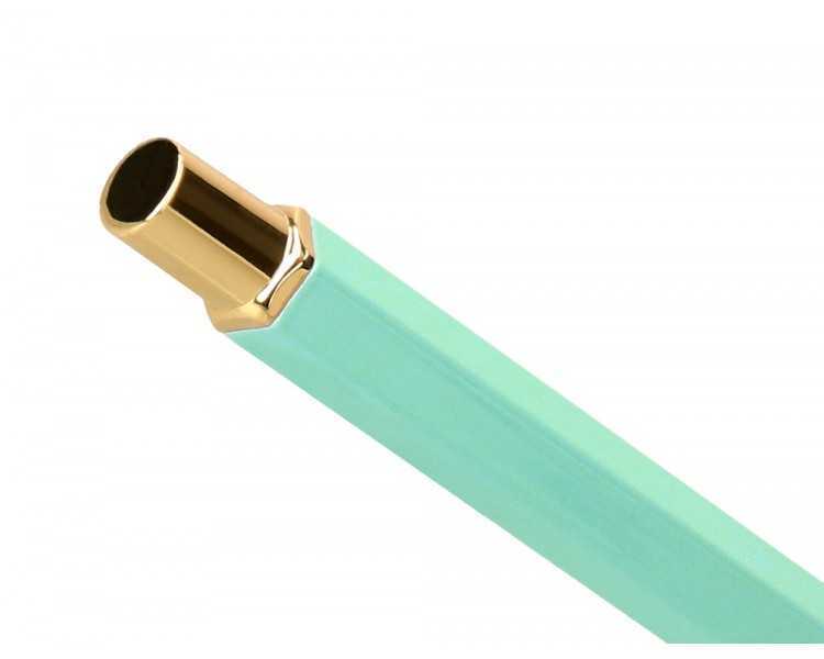 Boligrafo belius macaron bliss forma hexagonal color verde dorado tinta azul caja de diseño