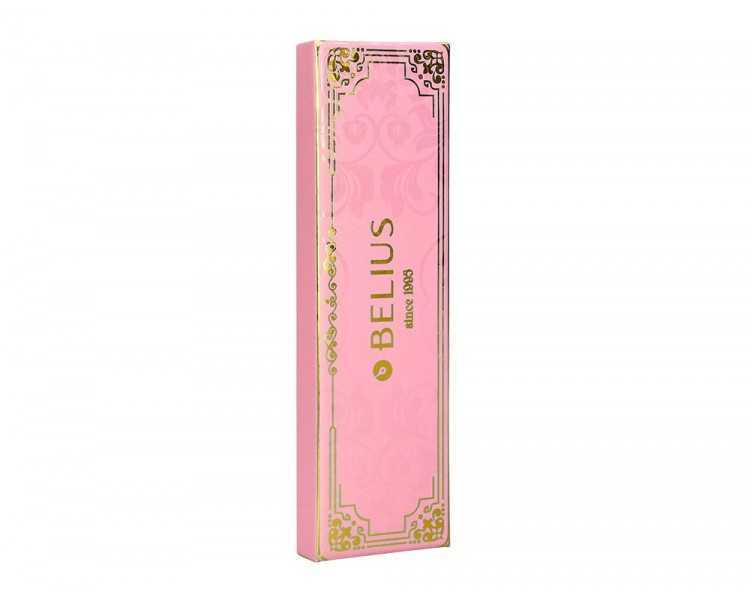 Boligrafo belius macaron bliss forma hexagonal color rosa y dorado tinta azul caja de diseño