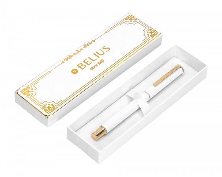 Boligrafo belius macaron bliss forma hexagonal color blanco y dorado tinta azul caja de diseño
