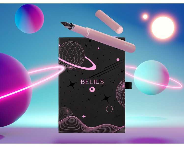 Pluma y funda de similpiel belius space b color minimalista rosa tinta azul caja de diseño
