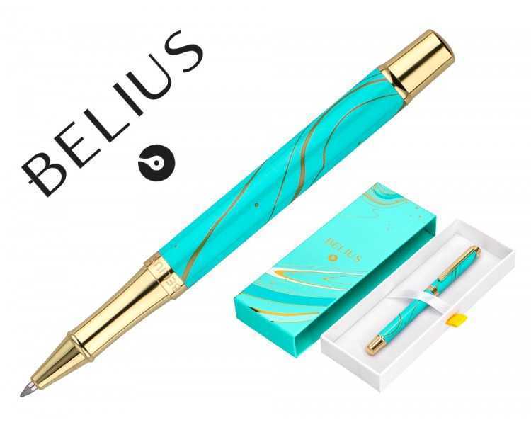 Roller belius aqua aluminio color turquesa y dorado tinta negra caja de diseño