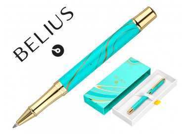 Roller belius aqua aluminio color turquesa y dorado tinta negra caja de diseño