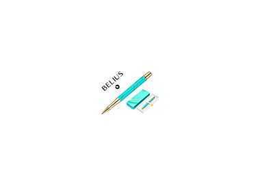 Roller belius aqua aluminio color turquesa y dorado tinta negra caja de diseño