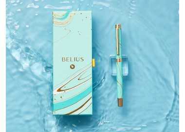 Roller belius aqua aluminio color turquesa y dorado tinta negra caja de diseño