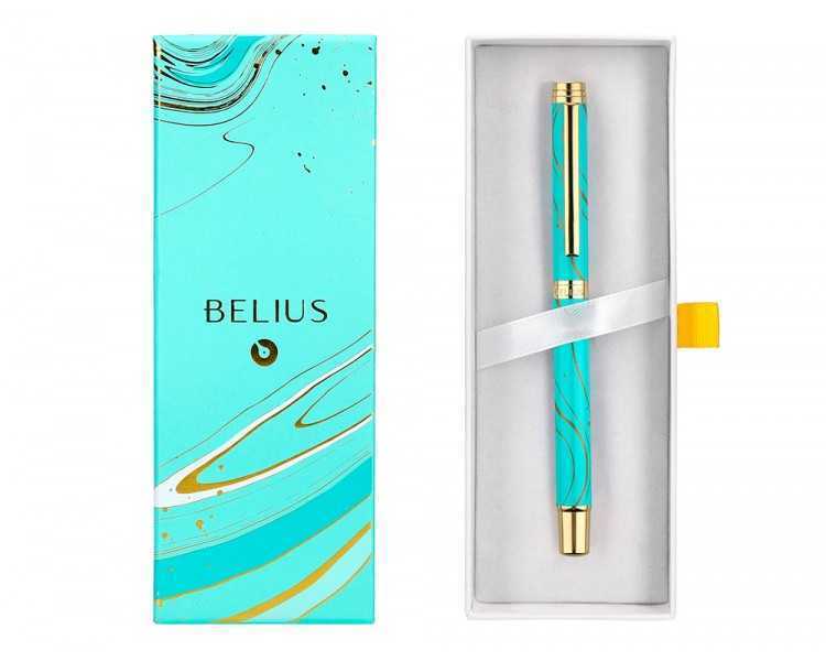 Roller belius aqua aluminio color turquesa y dorado tinta negra caja de diseño