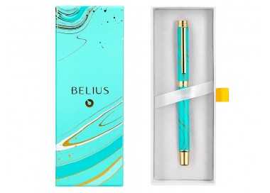 Roller belius aqua aluminio color turquesa y dorado tinta negra caja de diseño