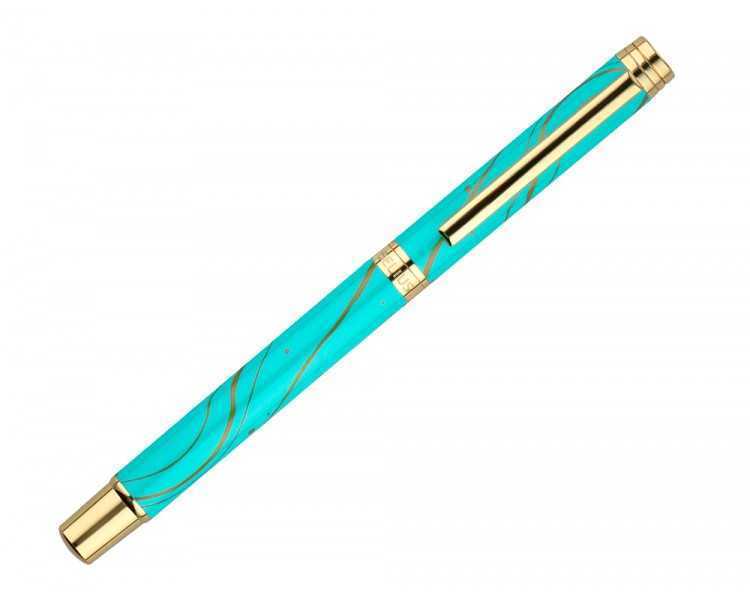 Roller belius aqua aluminio color turquesa y dorado tinta negra caja de diseño
