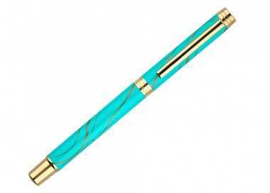 Roller belius aqua aluminio color turquesa y dorado tinta negra caja de diseño