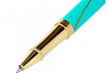 Roller belius aqua aluminio color turquesa y dorado tinta negra caja de diseño