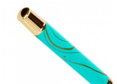 Roller belius aqua aluminio color turquesa y dorado tinta negra caja de diseño