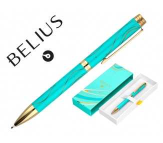 Boligrafo belius aqua aluminio color turquesa y dorado tinta azul caja de diseño
