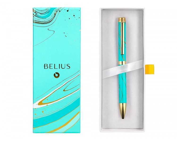 Boligrafo belius aqua aluminio color turquesa y dorado tinta azul caja de diseño