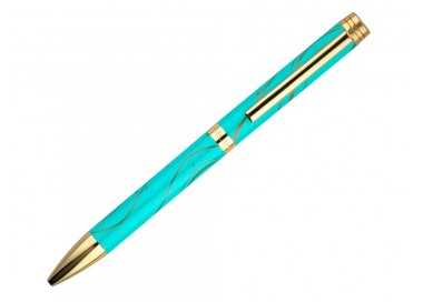 Boligrafo belius aqua aluminio color turquesa y dorado tinta azul caja de diseño
