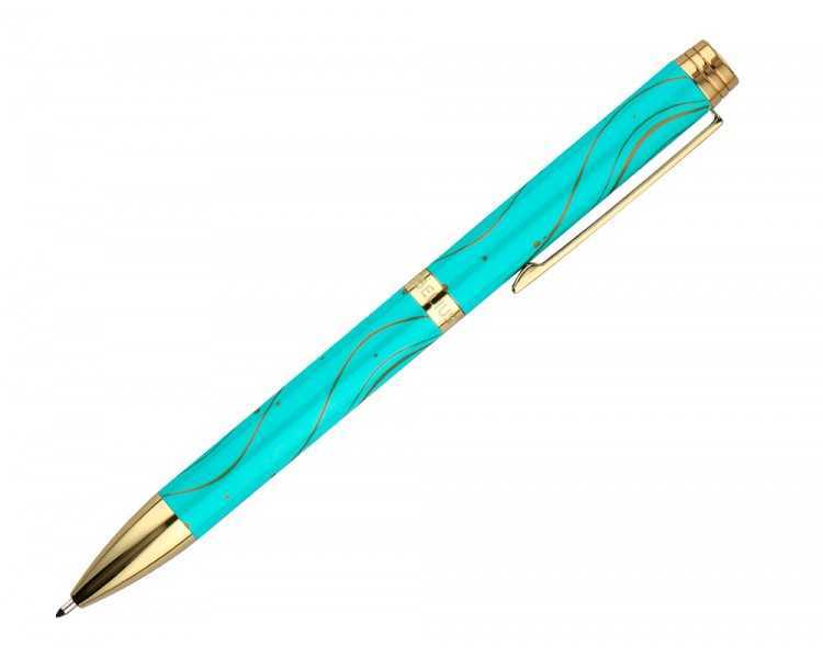 Boligrafo belius aqua aluminio color turquesa y dorado tinta azul caja de diseño