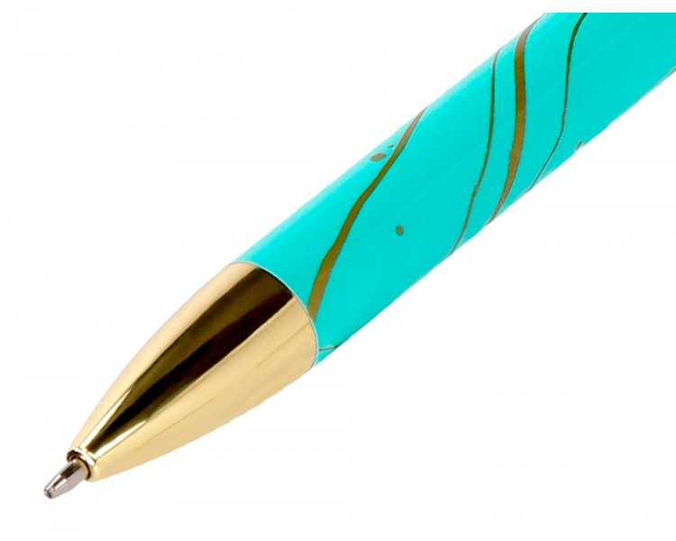 Boligrafo belius aqua aluminio color turquesa y dorado tinta azul caja de diseño
