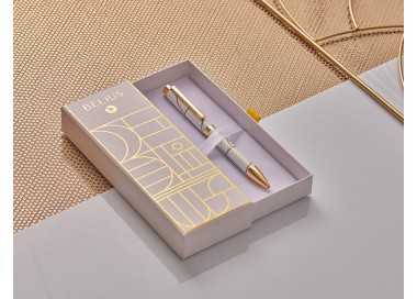 Boligrafo belius carte blanche color y blanco dorado tinta azul caja de diseño